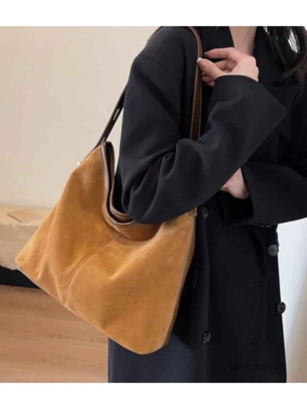 Suede Slouchy Hobo Tote Bag for Women, PU Leather Crossbody Shoulder Bag